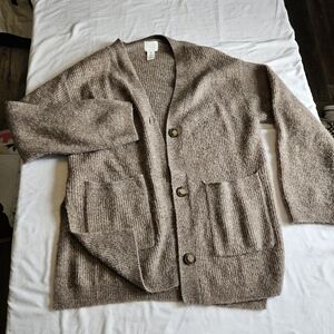 H&M Oversized Cardigan Slit Sides Greige Brown Xs